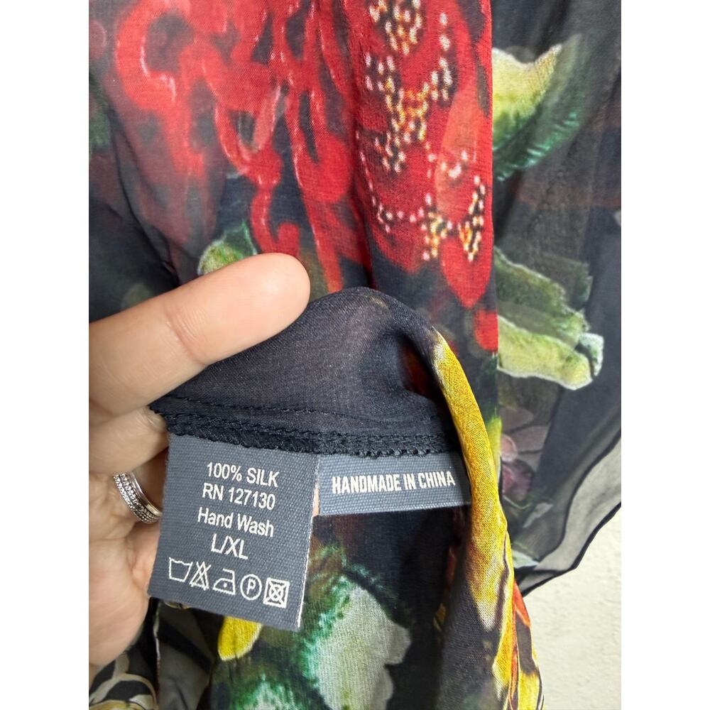 Cocoon House 100% Silk Topper Poncho Top size L/XL Chrysanthemum Floral - Picture 5 of 9